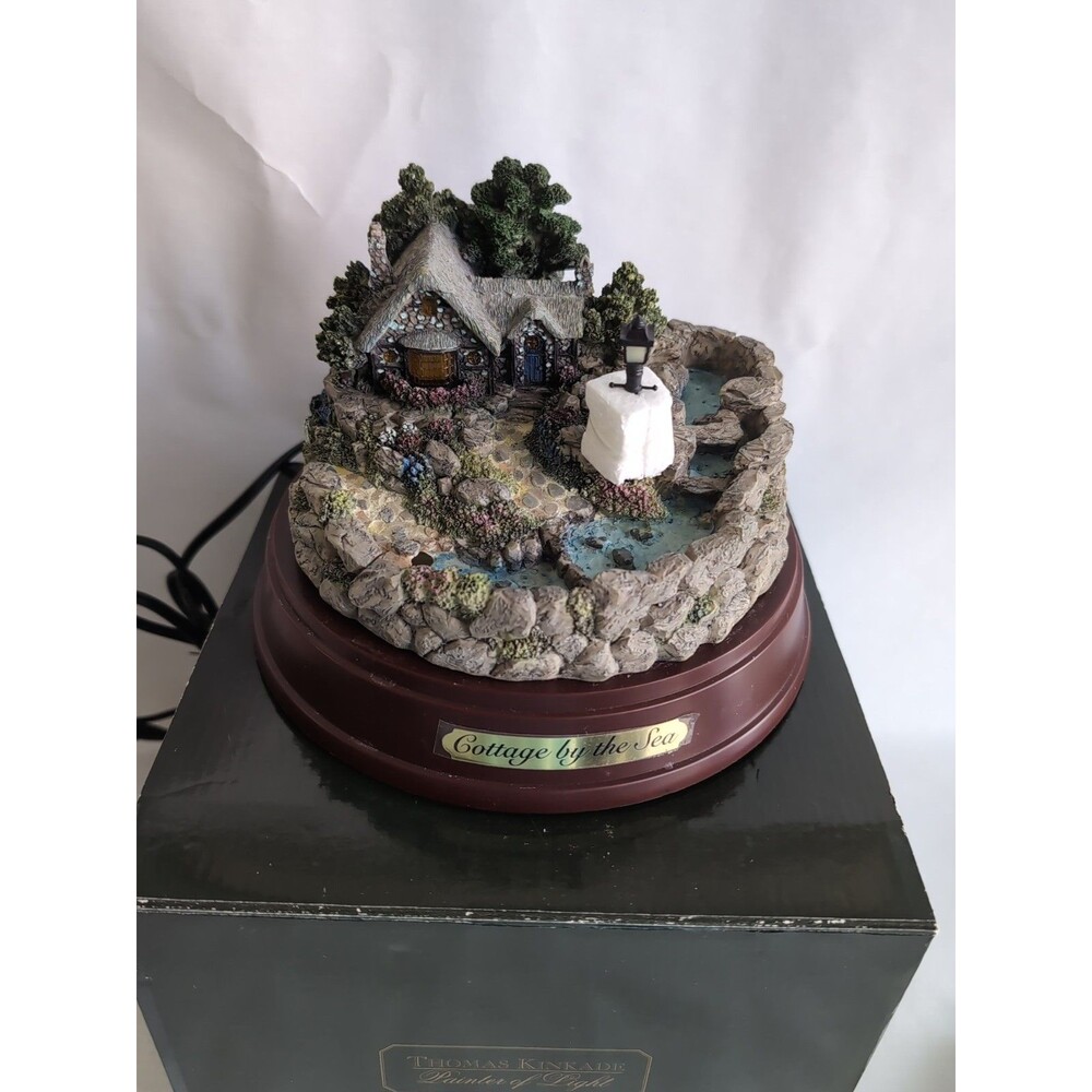 Thomas Kinkade Waterfall Cottage by the Sea Tabletop Water Fountain Working